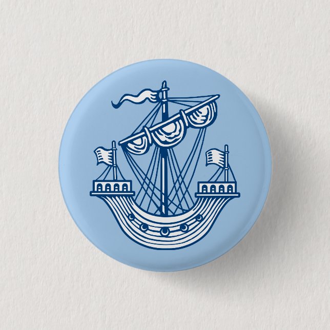 Lymphad (Heraldisches Schiff) - Indigostil Blau Button (Vorderseite)