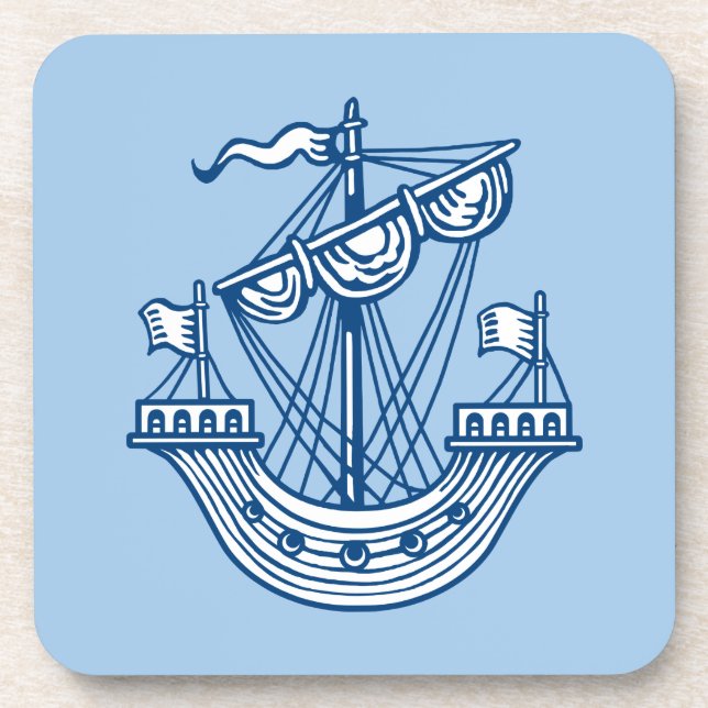 Lymphad (Heraldisches Schiff) - Indigostil Blau Getränkeuntersetzer (Vorderseite)