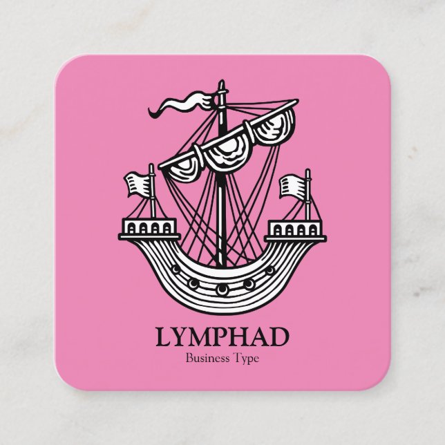 Lymphad (Heraldisches Schiff) - Schwarz auf Rosa Quadratische Visitenkarte (Vorderseite)