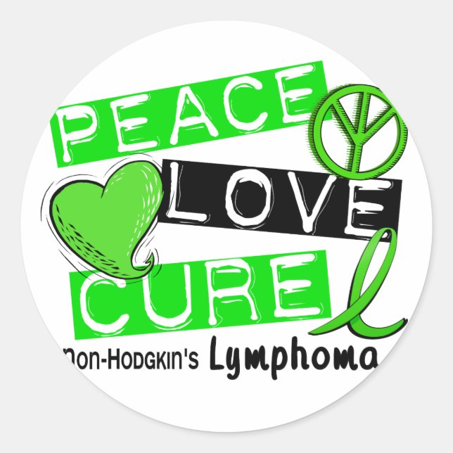 Lymphom Bewusstsein Non-Hodgkin's PEACE LIEBE CURE Runder Aufkleber (Vorderseite)