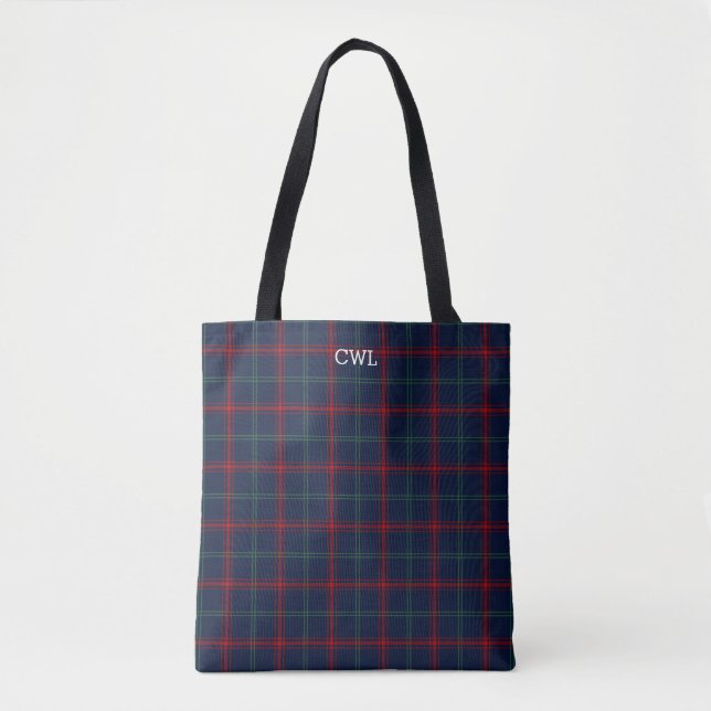 Lynch Clan Tartan Navy Kariert Monogram Tasche (Vorderseite)