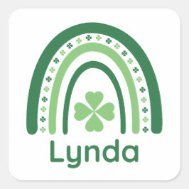 Lynda Name Clover Boho Rainbow Quadratischer Aufkleber