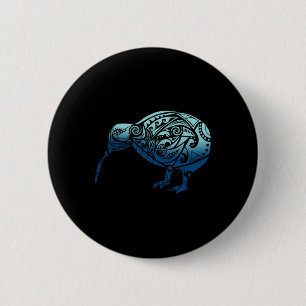 Lynesia Maori Kiwi Vogel Ozean Blau Neuseeland Button