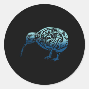 Lynesia Maori Kiwi Vogel Ozean Blau Neuseeland Runder Aufkleber