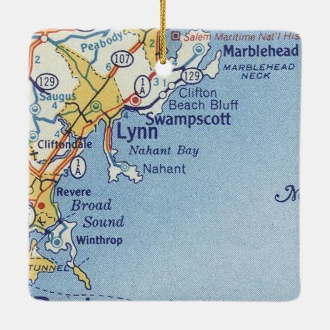Lynn MA Vintag Map Keramikornament (Rückseite)