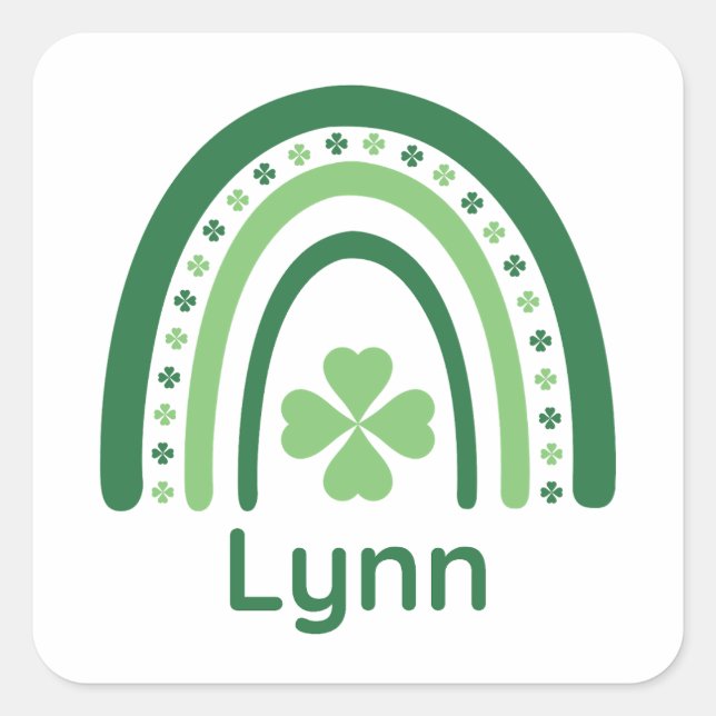 Lynn Name Clover Boho Rainbow Quadratischer Aufkleber (Vorderseite)