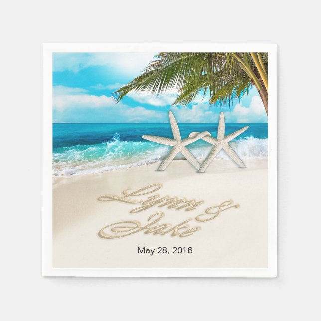 Lynn Starfish Couple FRAGTE FÜR IHRE NAMEN IN SAND Serviette (Vorderseite)