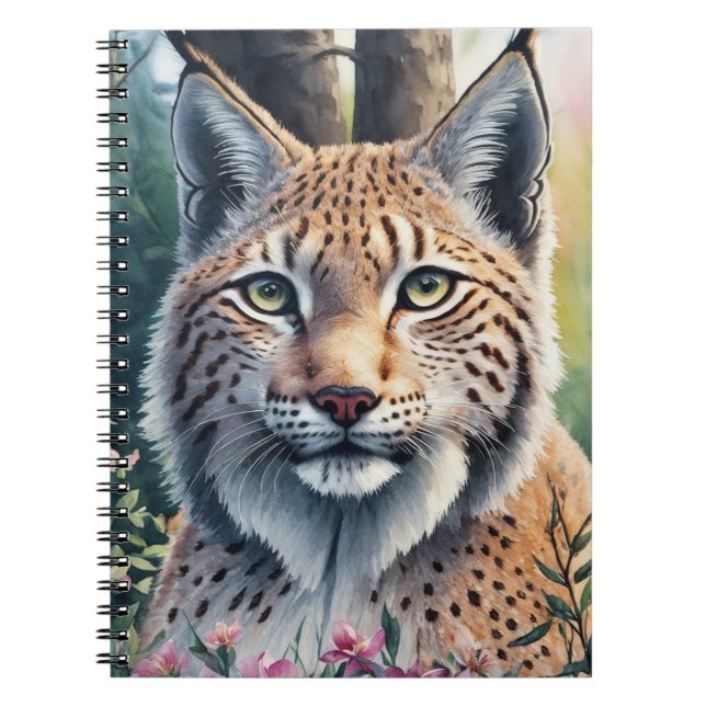 Lynx Aquarellmalerei Blumenmuster Notizblock (Vorderseite)