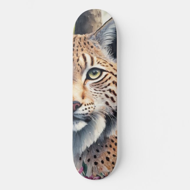 Lynx Aquarellmalerei Skateboard (Vorderseite)