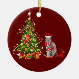 Lynx mit Hat erschreckt Weihnachten Keramik Ornament