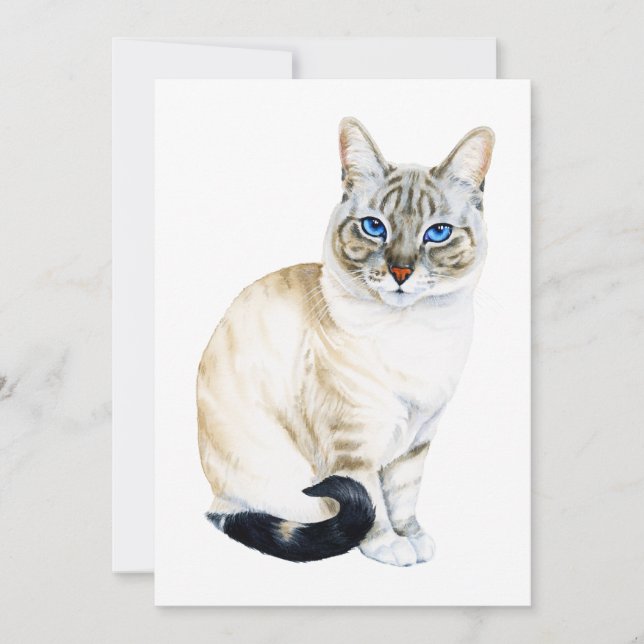 Lynx Point Siamese Katze Handgemalt Wasserfarbe (Vorderseite)