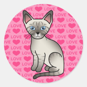 Lynx Point Siamese Katze Niedlicher Cartoon Illust Runder Aufkleber