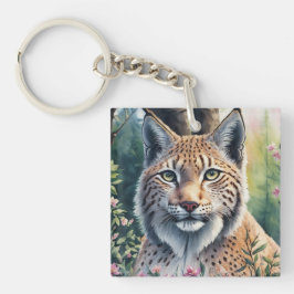 Lynx Wasserfarben Malerei Blumengestein Kunst Schlüsselanhänger