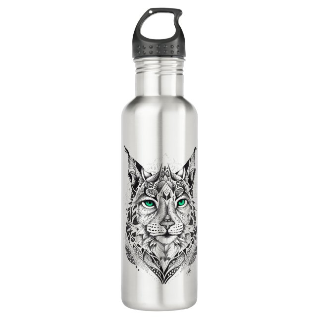 Lynx Wild Animal Nature Illustration Art Tattoo Edelstahlflasche (Vorderseite)