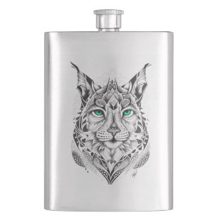 Lynx Wild Animal Nature Illustration Art Tattoo Flachmann