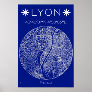 Lyon Blueprint Stadtplan Poster Minimale Wandkunst