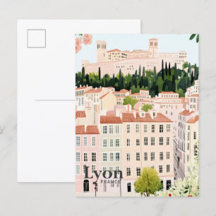 Lyon France Aquarellmalerei Reisen Postkarte
