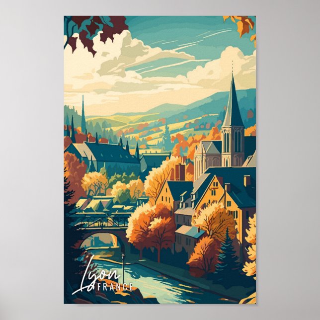 Lyon France Art Vintage Reise Illustration Poster (Vorne)