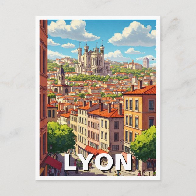 Lyon France Basilica Travel Postkarte (Vorderseite)