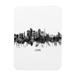 Lyon France Skyline BW Magnet