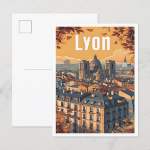 Lyon France Vintag Art Travel Illustration Postkarte