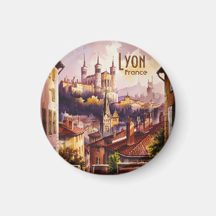 Lyon Frankreich Reise Vintage-Wasserfarben-Stadtan Magnet