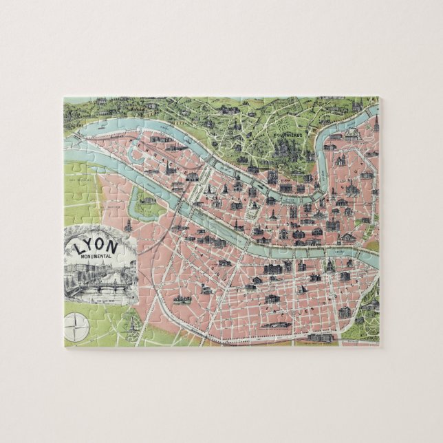 Lyon Monumental Map Garnier Freres Paris 1894 (Horizontal)