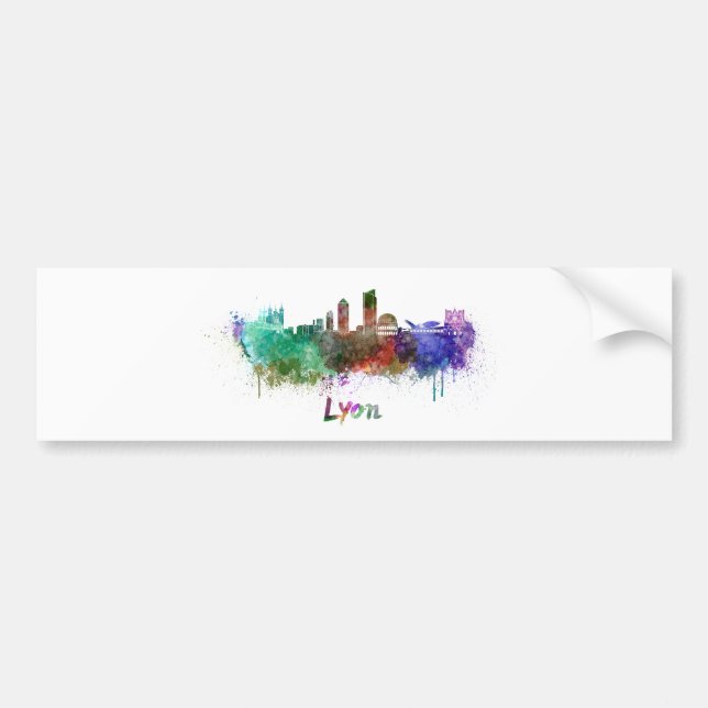 Lyon skyline im Watercolor Autoaufkleber (Vorne)
