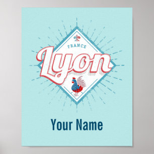 Lyon Stadt Frankreich Retro-Hahn Vintages Andenken Poster