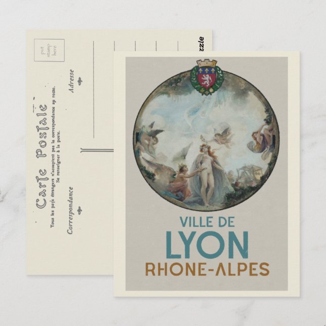 Lyon Vintag painting Frankreich Postkarte (Vorne/Hinten)
