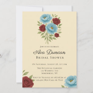 Lyons Blue Peony & Rote Rosen Brautparty Einladung