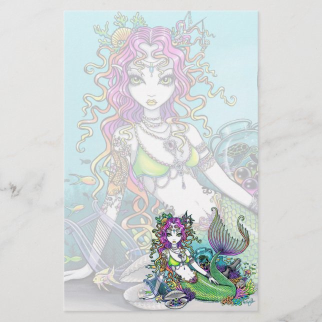 "Lyra" tropisches Meerjungfrau-Kunst-Briefpapier Briefpapier (Vorderseite)