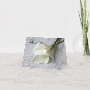 lys calla blanc sur carte de remerciements lin
