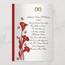 Lys calla rouge faire-part de mariage et papillons