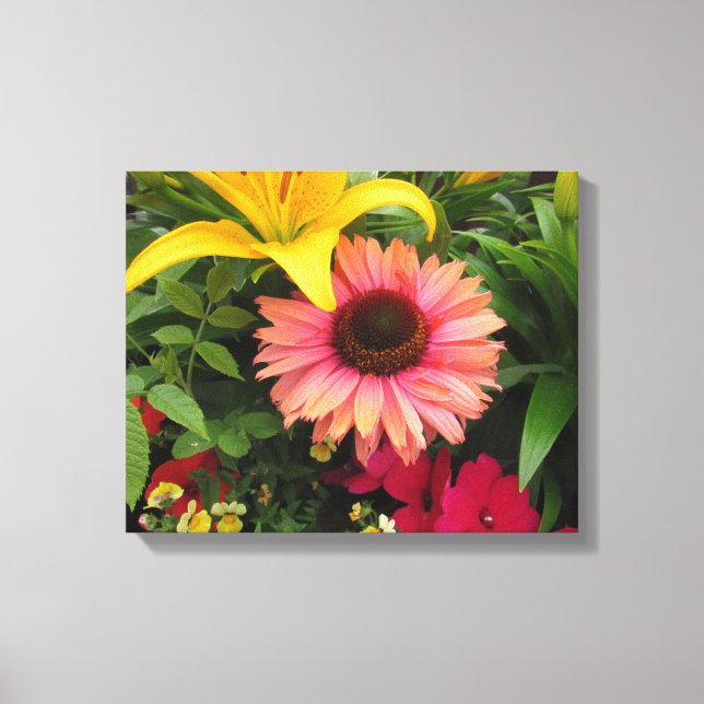 Lys Jaunes Lumineux Avec Toile De Fleur Rose (Recto)