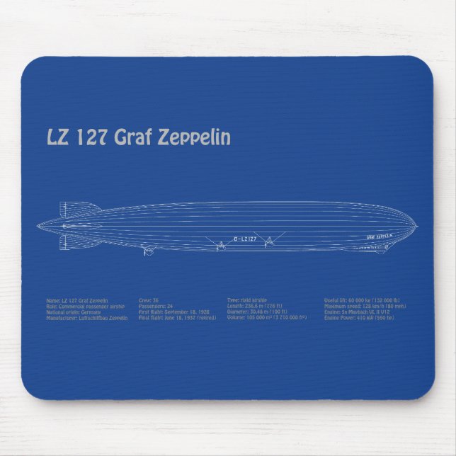 LZ 127 Graf Zeppelin - Airship Blueprint Plans AD Mousepad (Vorne)
