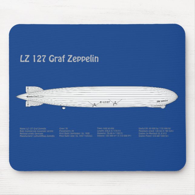 LZ 127 Graf Zeppelin - Luftschiff Blueprint Plans  Mousepad (Vorne)