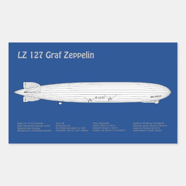 LZ 127 Graf Zeppelin - Luftschiff Blueprint Plans  Rechteckiger Aufkleber (Vorderseite)