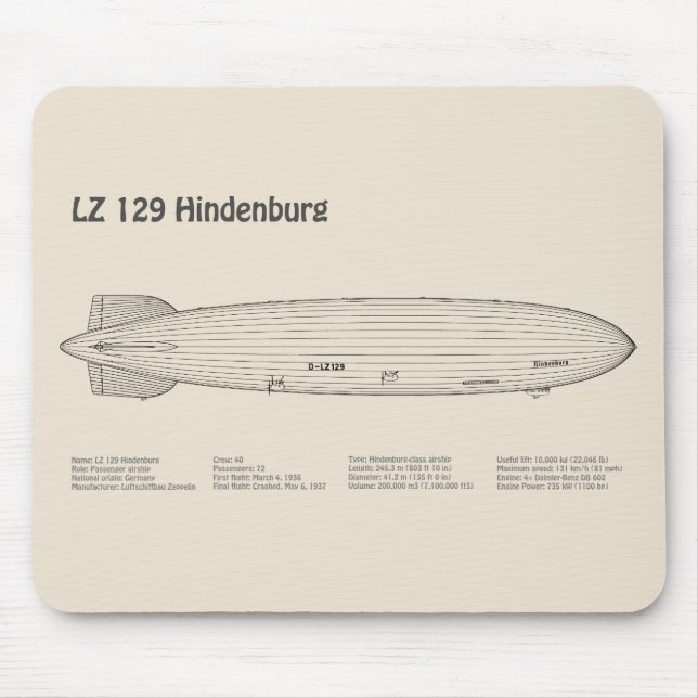 LZ 129 Hindenburg - Luftschifffahrtspläne SD Mousepad (Vorne)
