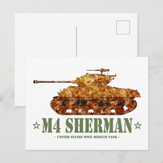 M4 Sherman Weltkrieg Zweiter Amerikanischer Mittel Postkarte (Vorne/Hinten)