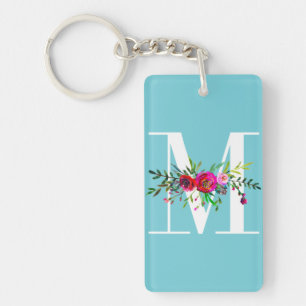 M Anfangsfarbe für Monogramm Floral Schlüsselanhänger