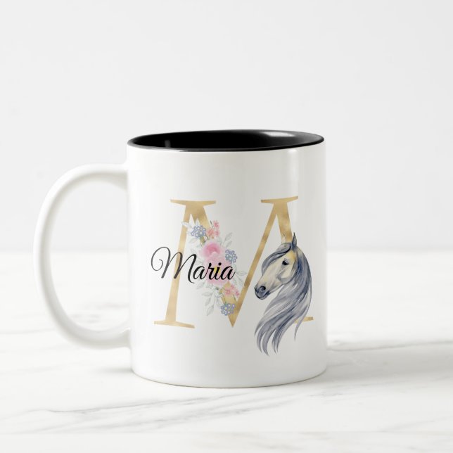M Buchstabe personalisierte Bezeichnung Monogramm  Zweifarbige Tasse (Links)