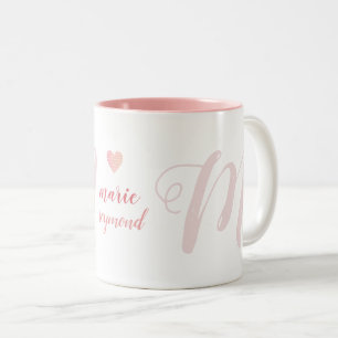 M-Buchstaben Monogramm auf rosa Liebe Zweifarbige Tasse