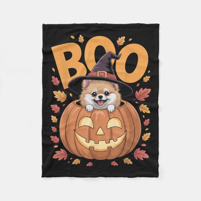 M Costume On Pumpkin Halloween Meranian  Fleecedecke (Vorderseite)