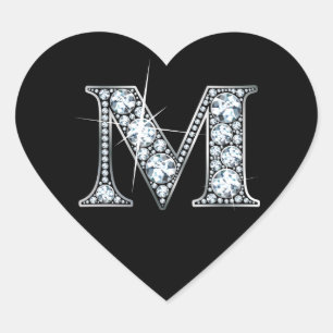 "M" Diamant Bling auf Schwarz-Herz-Aufkleber Herz-Aufkleber
