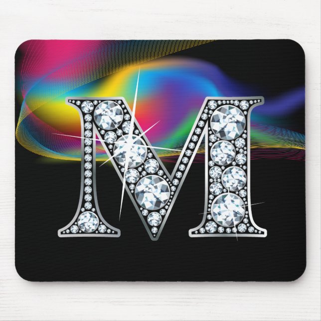 "M" Diamantblende mit Rainbow Swirl Mousepad (Vorne)