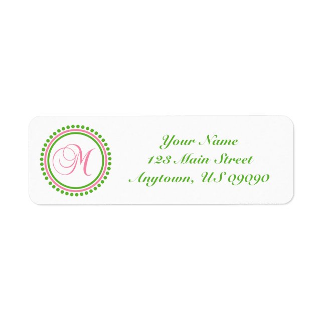 M Dot Circle Mongram Address Label (rosa / grün) (Vorne)