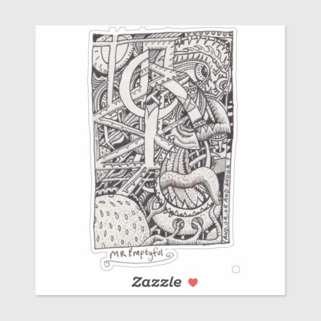 M. Emptyful, Sticker Rectangulaire Dessin D'Encre (Feuille)
