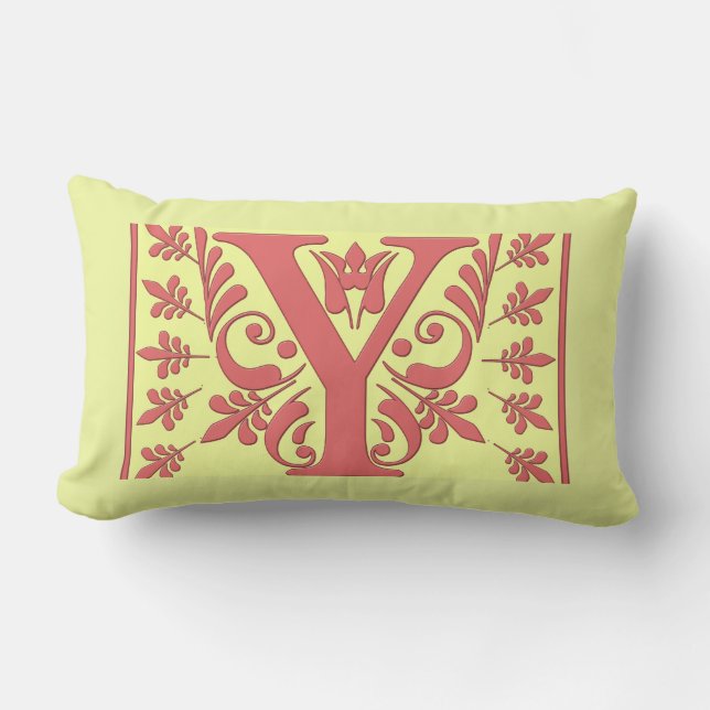 M ERSTE PILLOW - rosa M auf gelbem Hintergrund Lendenkissen (Vorderseite)