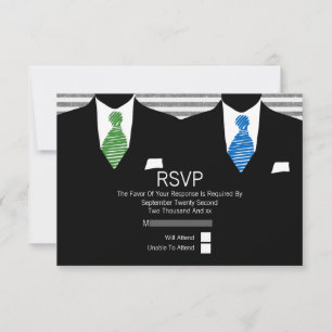 M. et M. Suit Green Blue Cravates Gay Wedding RSVP